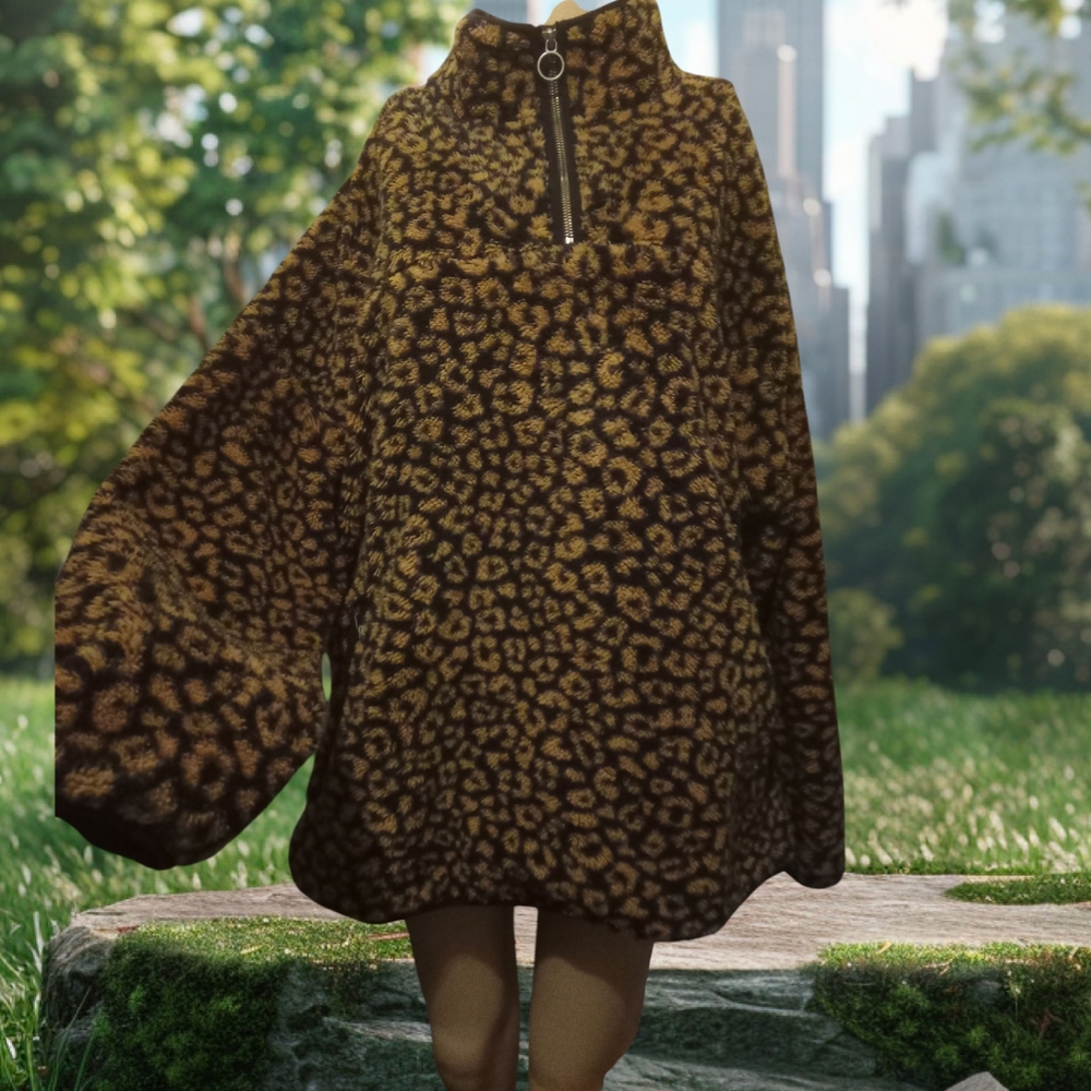 Time And Tru Sz 1X EUC Leopard Print Pullover with Zipper